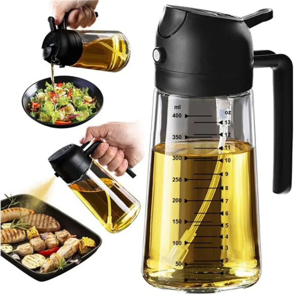 16oz/470ml Glass Olive Oil Sprayer for Cooking 2 in 1 Olive Oil Dispenser Bottle